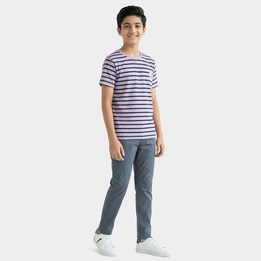 Boys Lilac Round Neck Casual Boys T-Shirt, लाइलेक, large