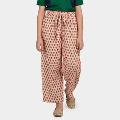 Girls' Peach Regular Fit Printed Capri