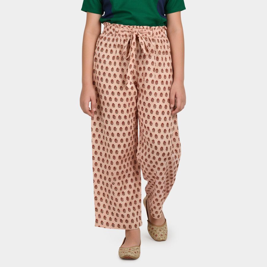 Girls' Peach Regular Fit Printed Capri, Peach, large