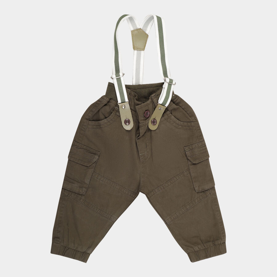 Infants Cotton Solid Trousers, Olive, large image number null