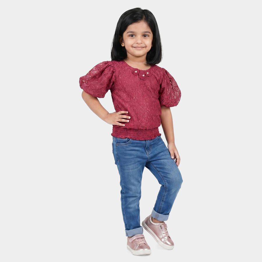 Girls Pink Round Neck Regular T-Shirt, गुलाबी, large
