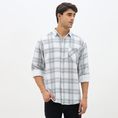 Men's White Cotton Spread Collar Casual Shirt