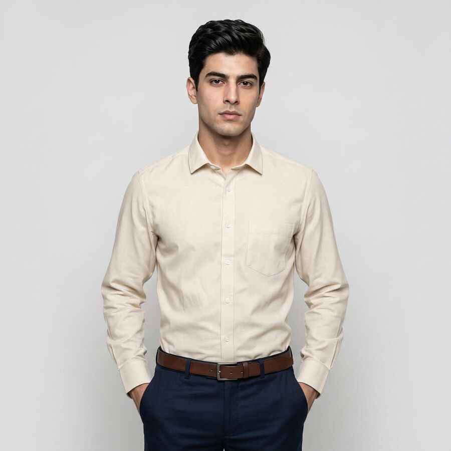 Men's Beige Formal Shirt, Beige, large