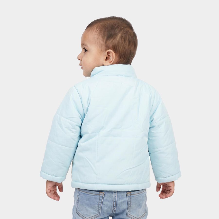 Infants Light Blue Stand Collar Puffer Jacket, हल्का नीला, large