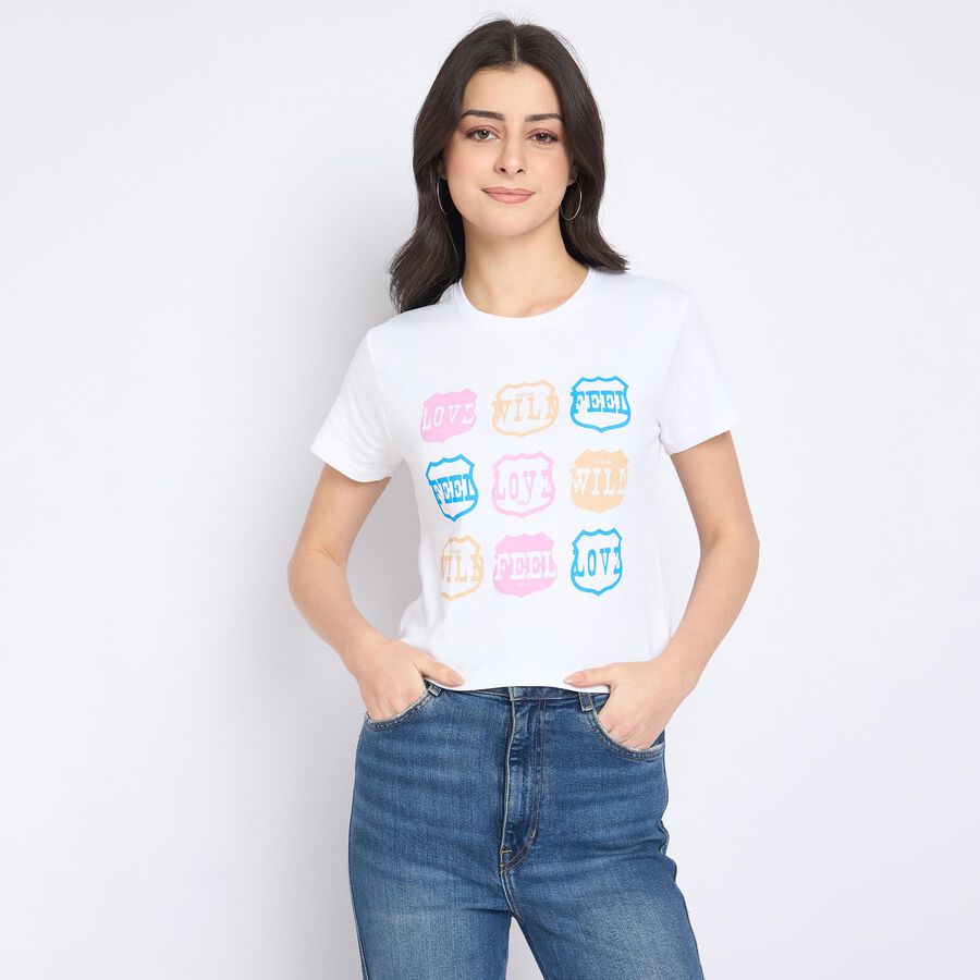 Ladies' 100% Cotton Crop  Top, White, large