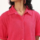Women's Bright Fuchsia Pink Half Sleeve Classic Casual Shirt, Pink, small