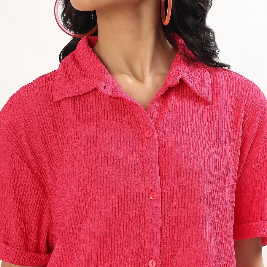 Women's Bright Fuchsia Pink Half Sleeve Classic Casual Shirt, Pink, large