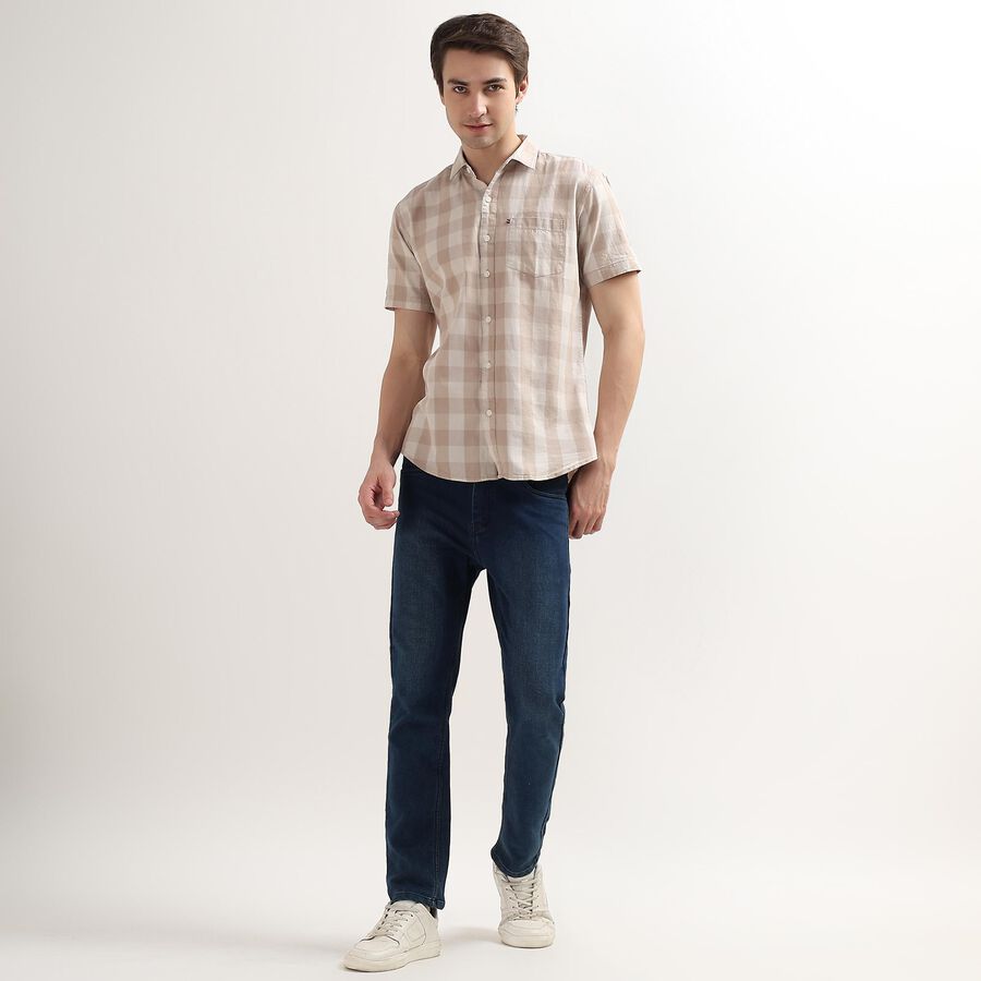 Men's 100% Cotton Regular Collar Casual Shirt, Beige, large image number null