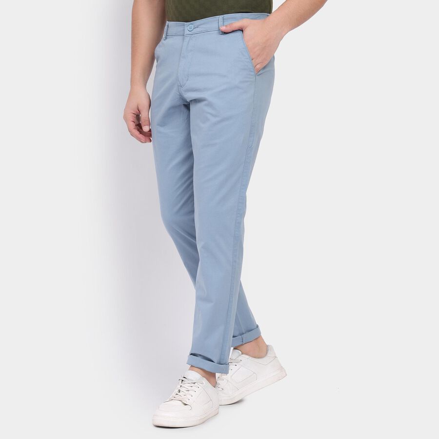 Men's 100% Cotton Slim Fit Casual Trousers , हल्का नीला, large image number null