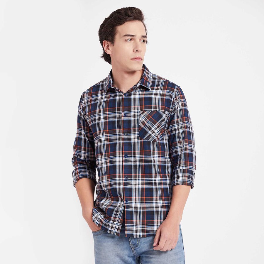 Cotton Checks Casual Shirt, Dark Blue, large image number null