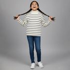 Girls Black and White Turtleneck Striped Pullover, Black, small image number null