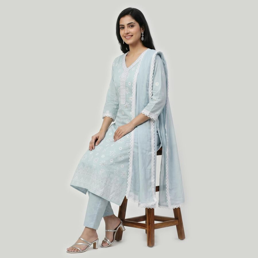 Women's Light Blue Embroidered Ethnic Set, हल्का नीला, large