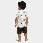 Boys' White Cotton Polo Neck Car Print Baba Suit, White, small image number null