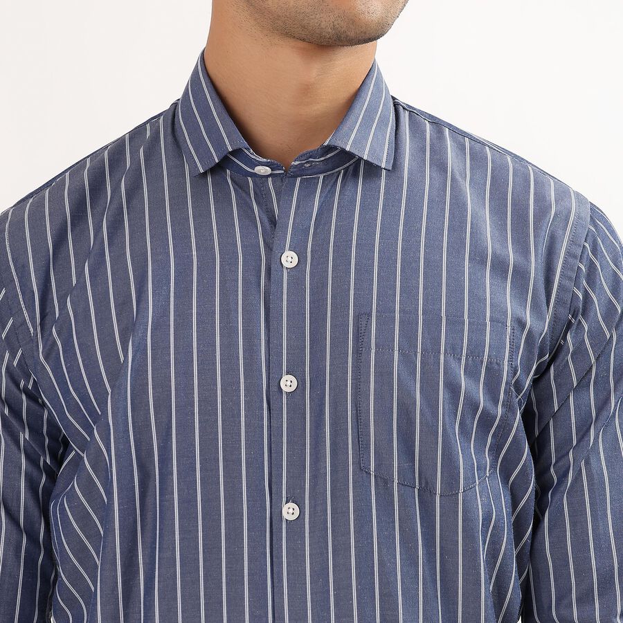 Men's Deep Midnight Navy Blue Button Down Slim Fit Formal Shirt, Navy Blue, large image number null