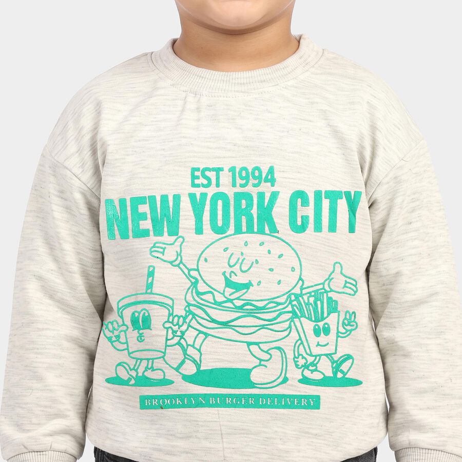 Boys Grey Crew Neck Graphic Print Sweatshirt, Melange Light Grey, large