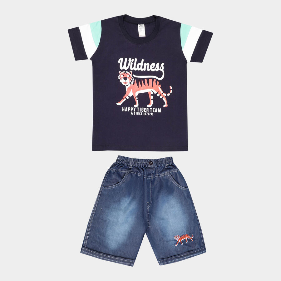Boys Cotton Baba Suit, Navy Blue, large image number null