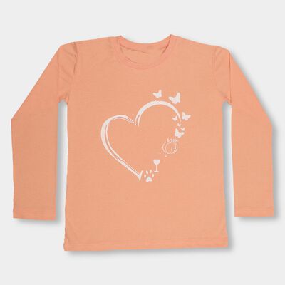 Girls' Soft Peach Round Neck Casual Full Sleeve Top