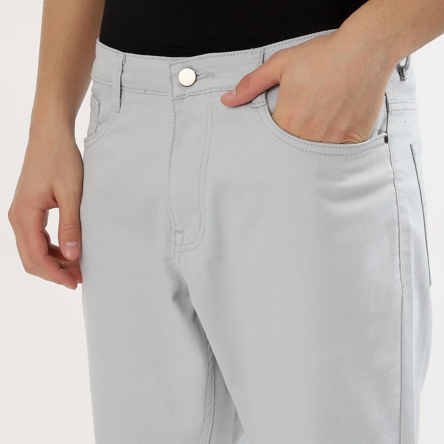 Men's Light Grey Slim Fit Flat-Front Casual Trousers, हल्का नीला, large image number null