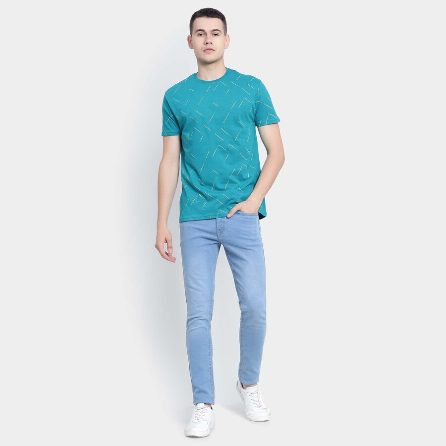 Cotton Round Neck T-Shirt, Teal Blue, large image number null