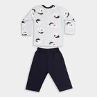 Infants' Navy Cotton Boat Neck Printed Baba Suit, Navy Blue, small image number null