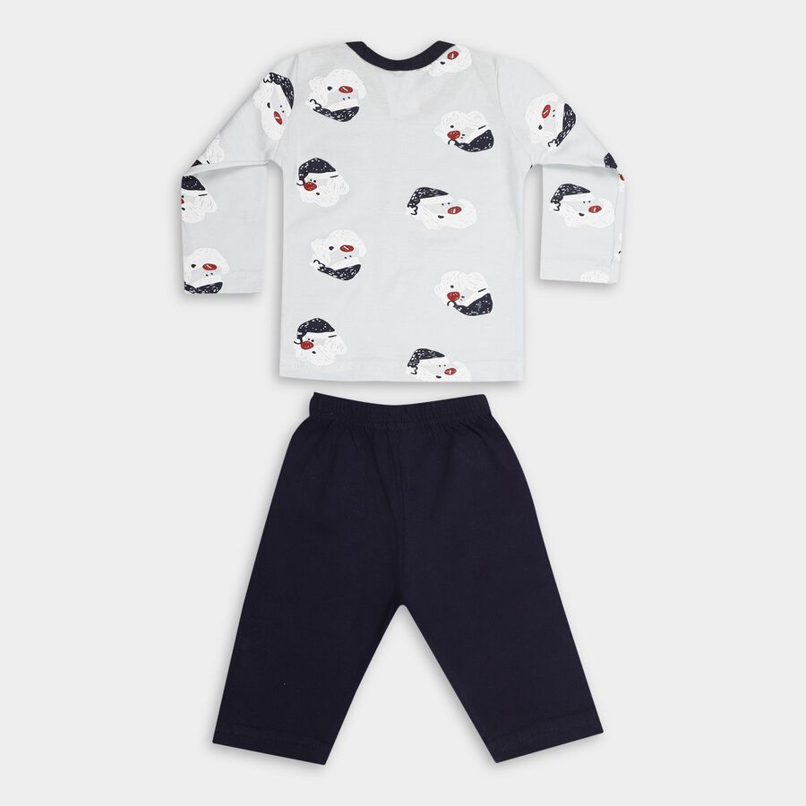 Infants' Navy Cotton Boat Neck Printed Baba Suit, Navy Blue, large image number null