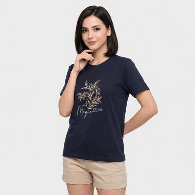 Women's Navy Blue Round Neck Regular T-Shirt