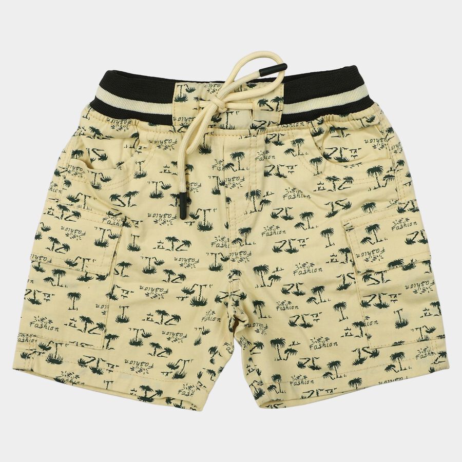 Boys Off White Regular Fit Printed Cargo Bermuda Shorts, Off White, large