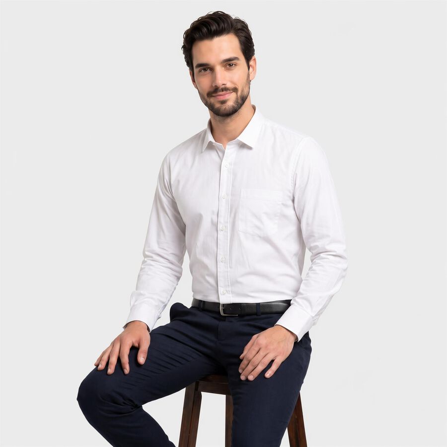 Men's White Regular Collar Regular Fit Formal Shirt, सफ़ेद, large