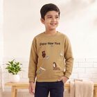 Boys Beige Crew Neck Graphic Print Sweatshirt, Beige, small