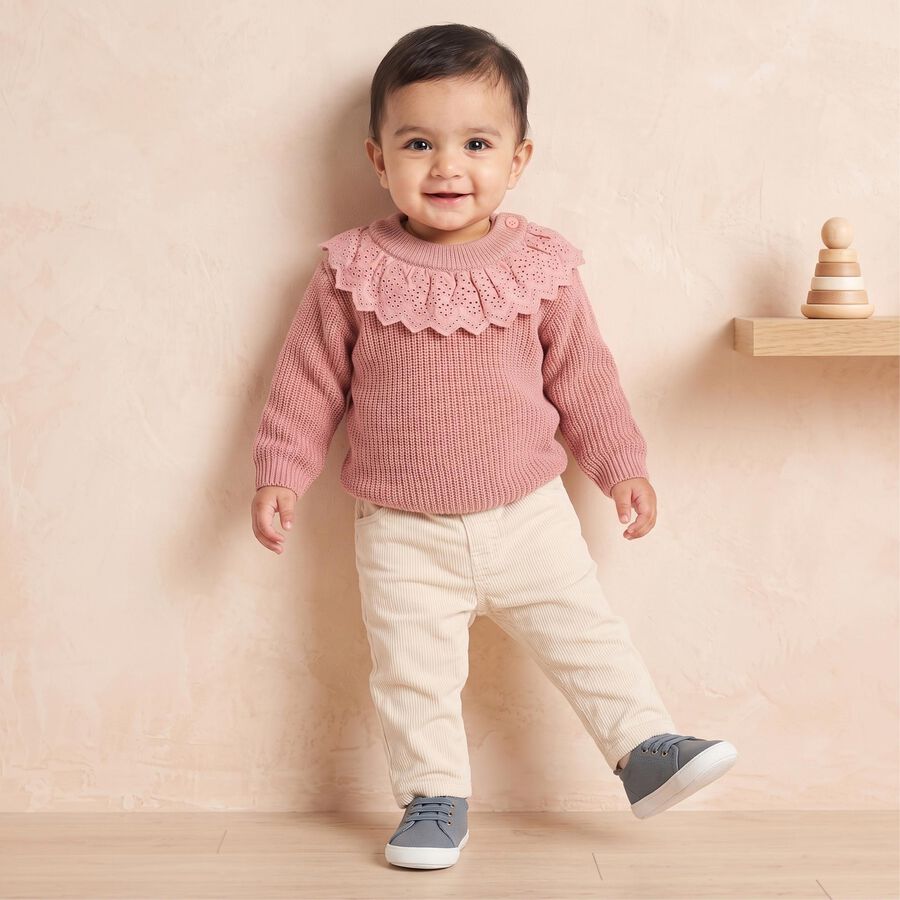 Infants Pink Crew Neck Long Sleeve Pullover, Light Pink, large
