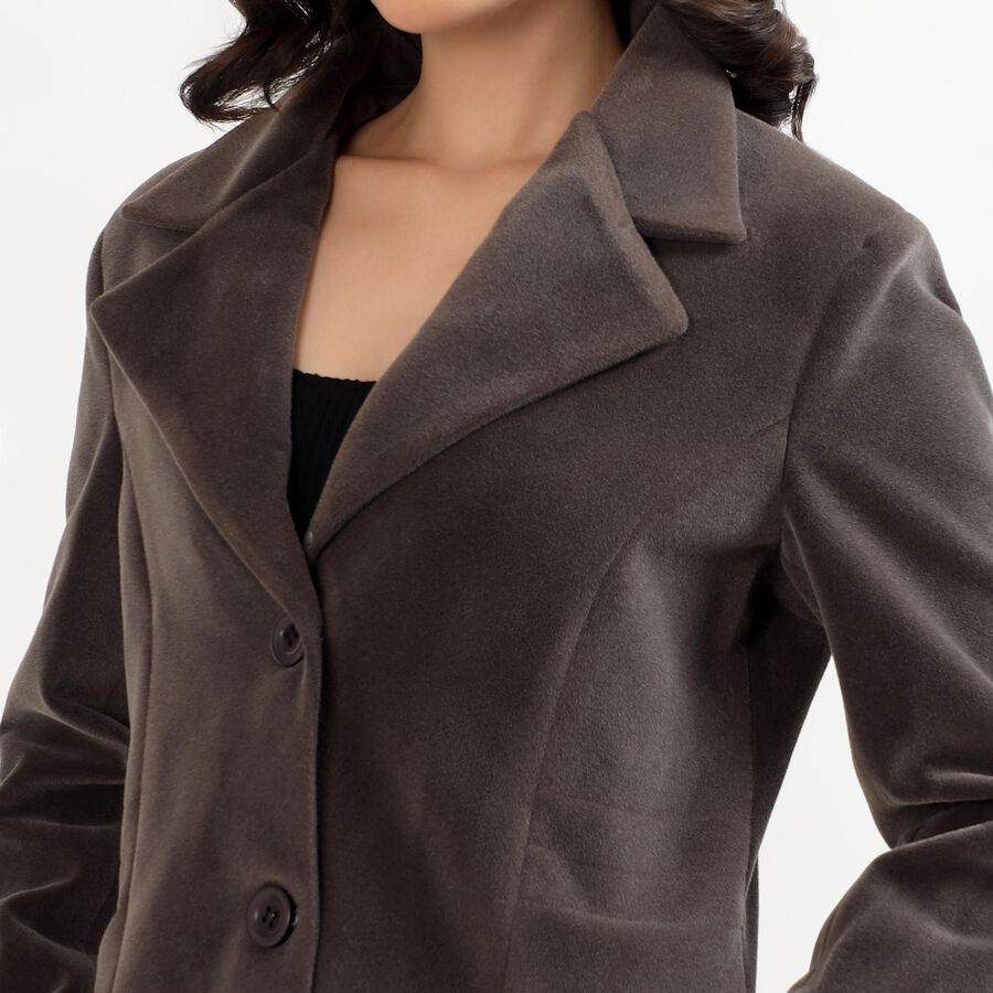 Women's Dark Grey Classic Long Coat, गहरा ग्रे, large image number null