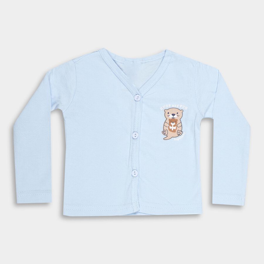 Infants' Light Blue Cotton V-Neck Casual T-Shirt, Light Blue, large image number null