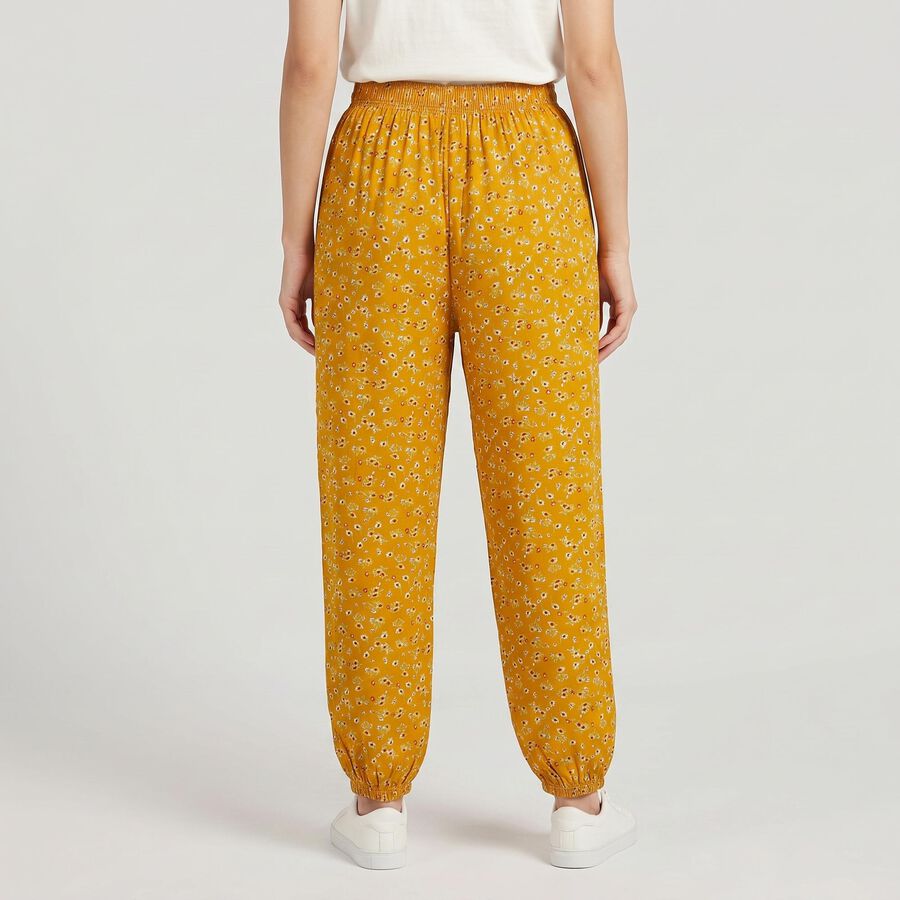 Women's Yellow Floral Printed Harem Pants, Yellow, large