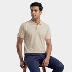 Men's Beige Polo Neck Classic T-Shirt, Beige, small
