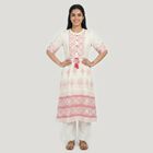 Women's Light Pink Round Neck Geometric Printed Straight Kurta, Light Pink, small