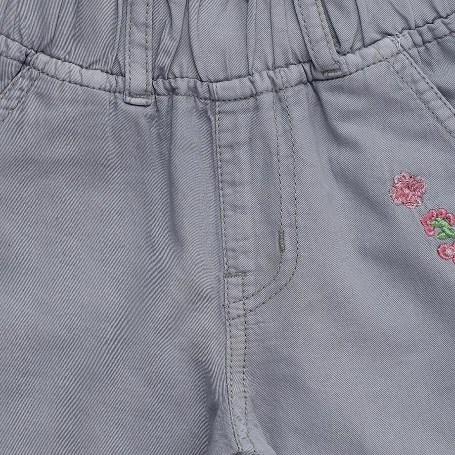 Girls' Muted Steel Grey Relaxed Fit Floral Embroidered Jeans, Light Grey, large