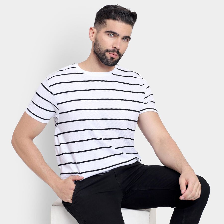 Men's Round Neck Half Sleeves T-Shirt, Off White, large image number null