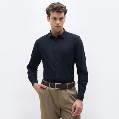 Men's Jet Black Cotton Spread Collar Formal Shirt