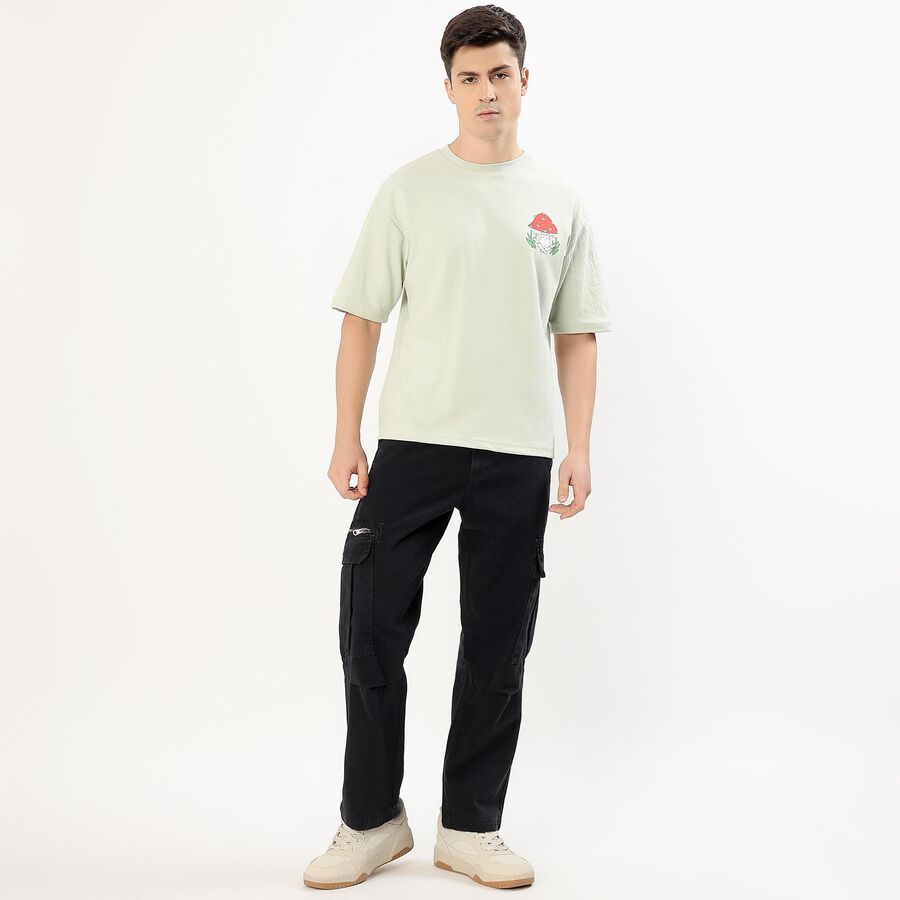 Men's Jet Black Slim Fit Cargo Trousers, गहरा ग्रे, large image number null