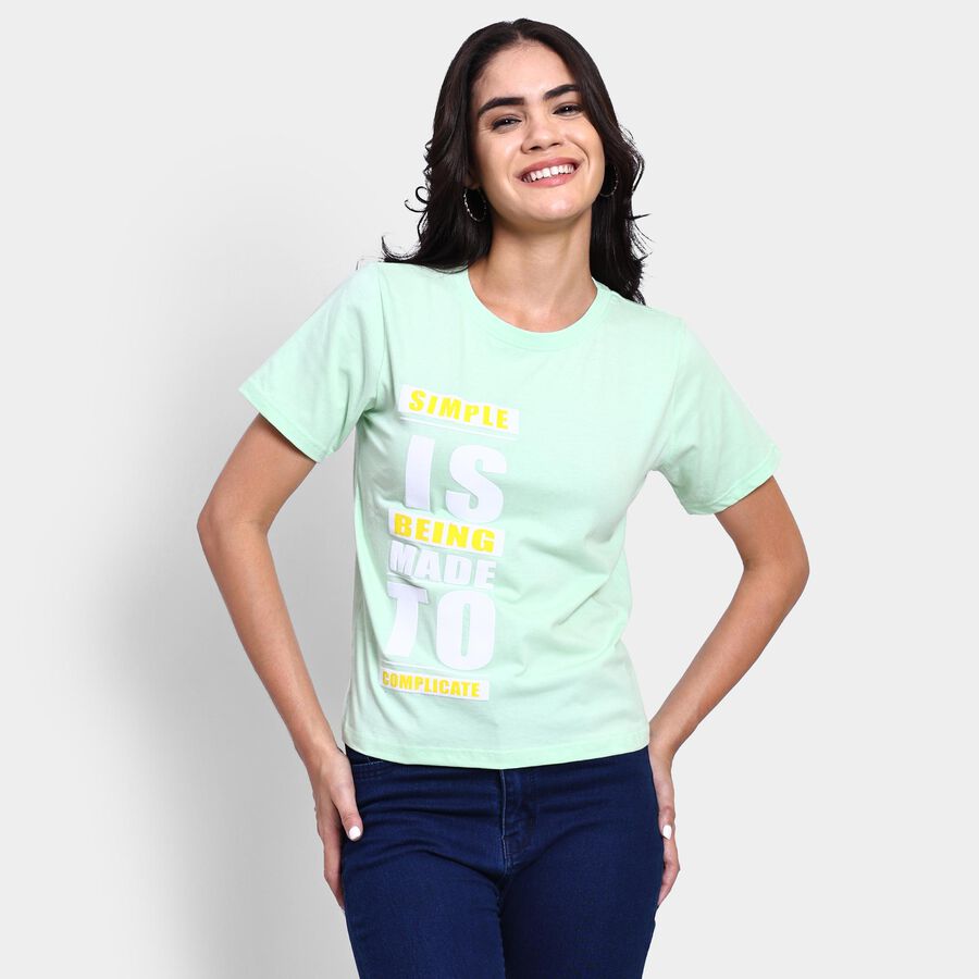 Ladies' 100% Cotton Round Neck T-Shirt , Light Green, large image number null