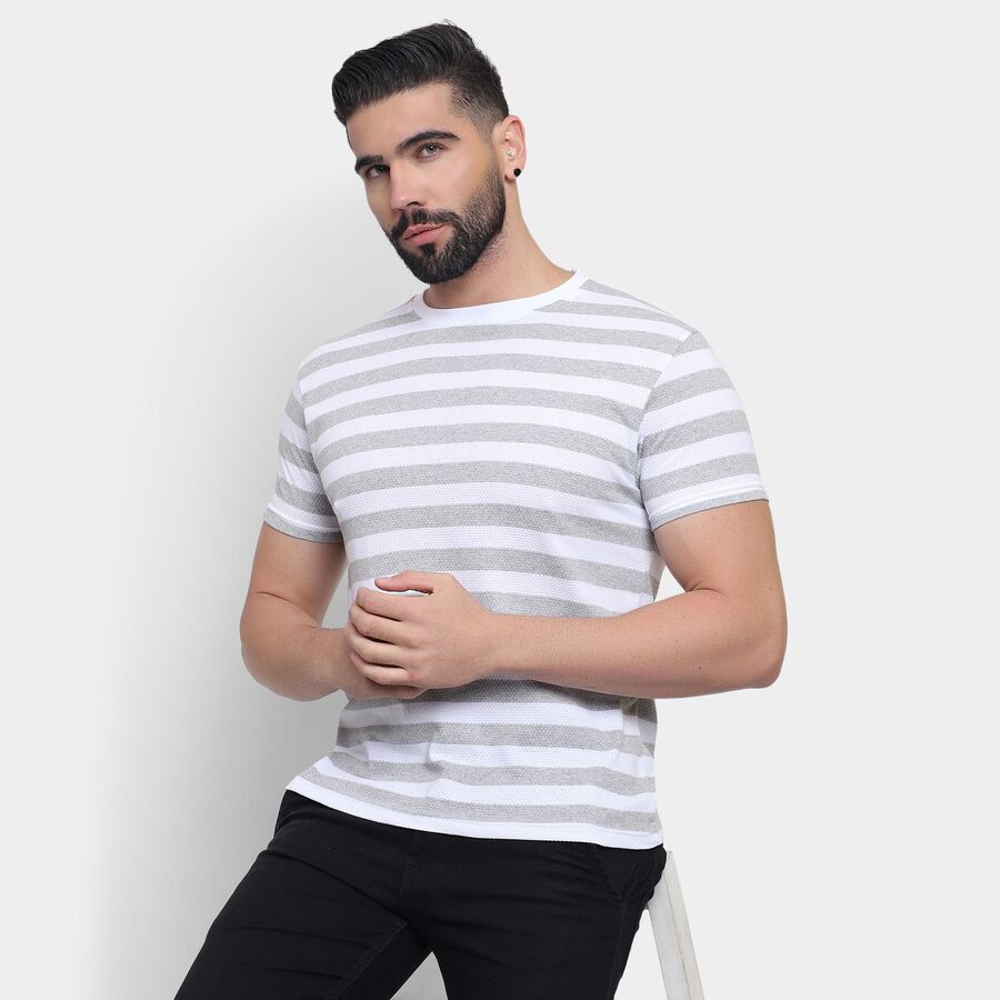 Men's Round Neck Half Sleeves T-Shirt , White, large image number null