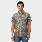 Men's Beige Cotton Classic Collar Casual Shirt, Beige, small