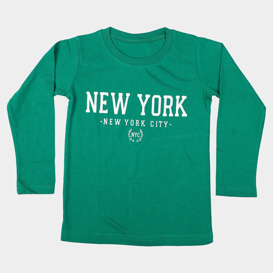 Boys Green Crew Neck Regular Boys T-Shirt, Dark Green, large