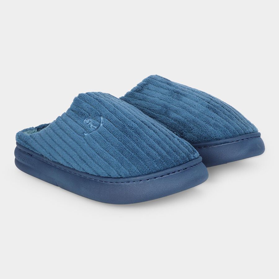Men's Navy Blue Slip-On Winter Slippers, Navy Blue, large