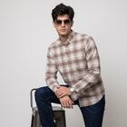 Men's Brown 100% Cotton Button-Down Collar Shirt, भूरा, small