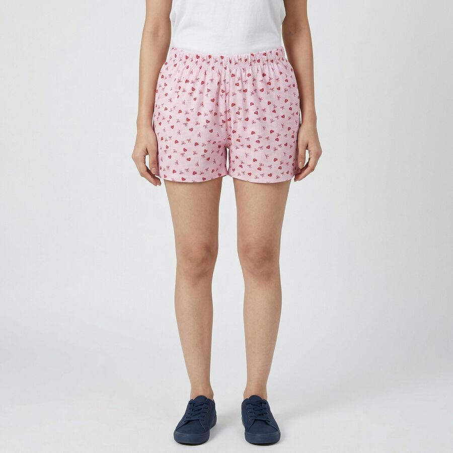 Women's Pink Cotton Regular Fit Shorts, हल्का गुलाबी, large