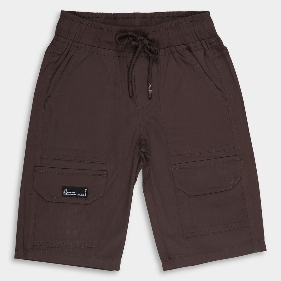 Boys' Deep Chocolate Brown Relaxed Fit Cotton Jamaican Shorts, हल्का ग्रे, large image number null