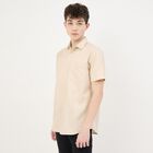 Men's Light Beige Half Sleeve Classic Collar Casual Shirt, Beige, small