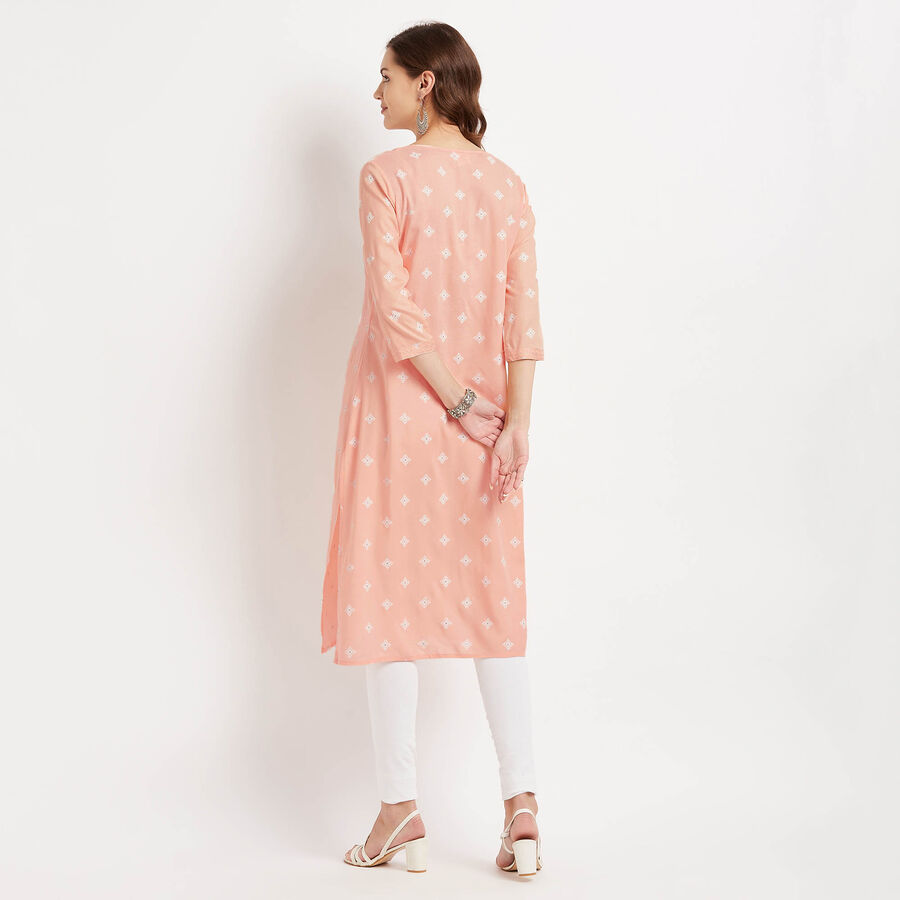3/4Th Sleeves Straight Kurta, Peach, large image number null