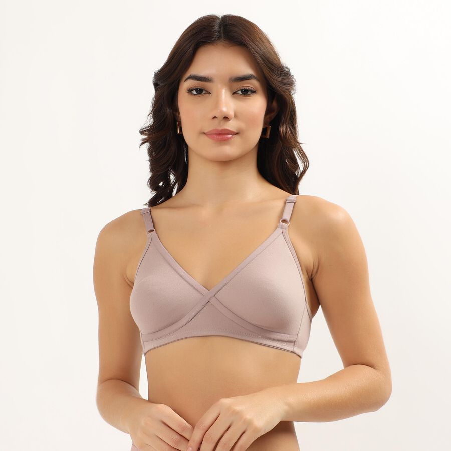 Women's Soft Beige V-Neck Classic Bra, Brown, large image number null
